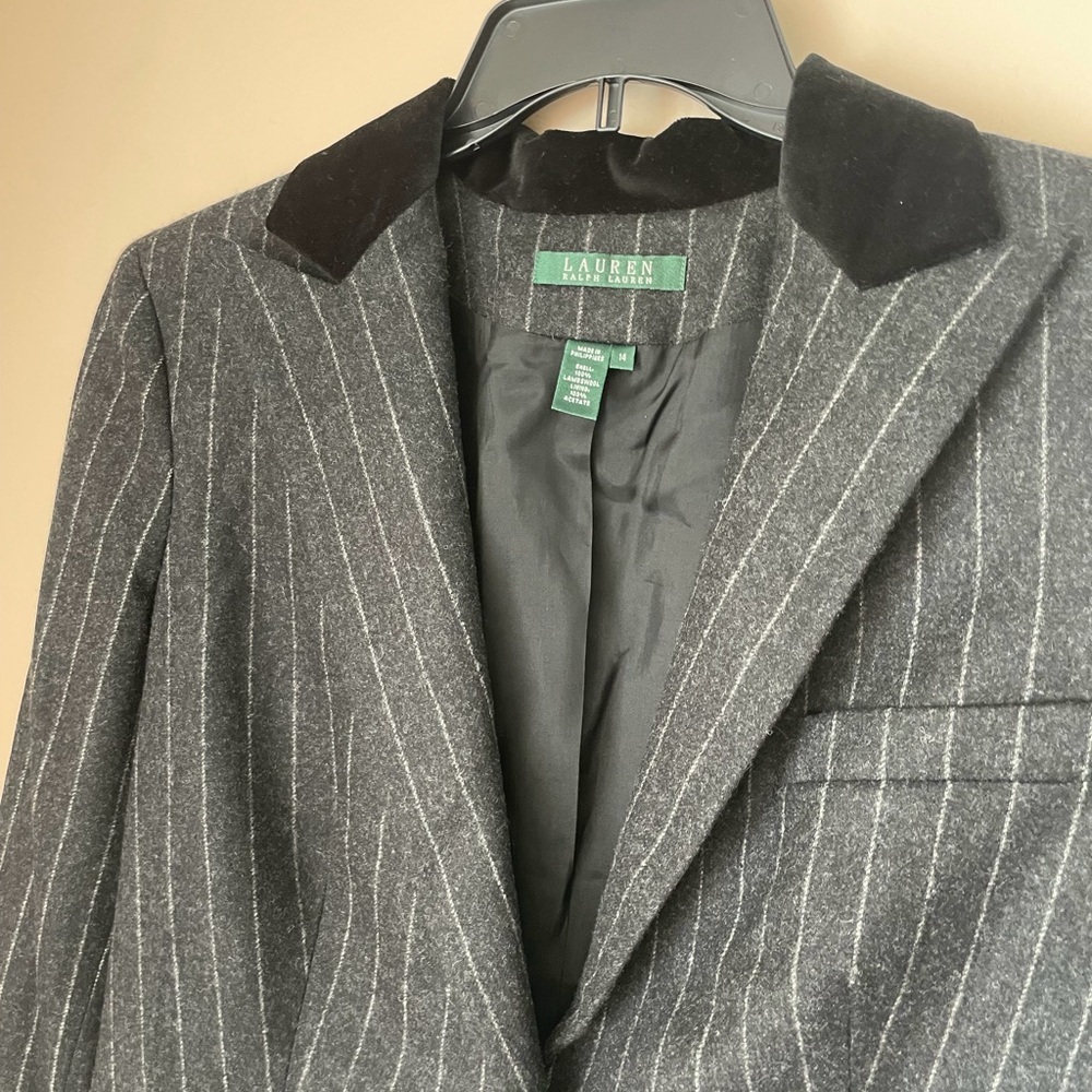 Ralph Lauren Blazer Pinstripe Velvet Collar 100%Lambwool One Button DarkAcademia - Picture 10 of 16